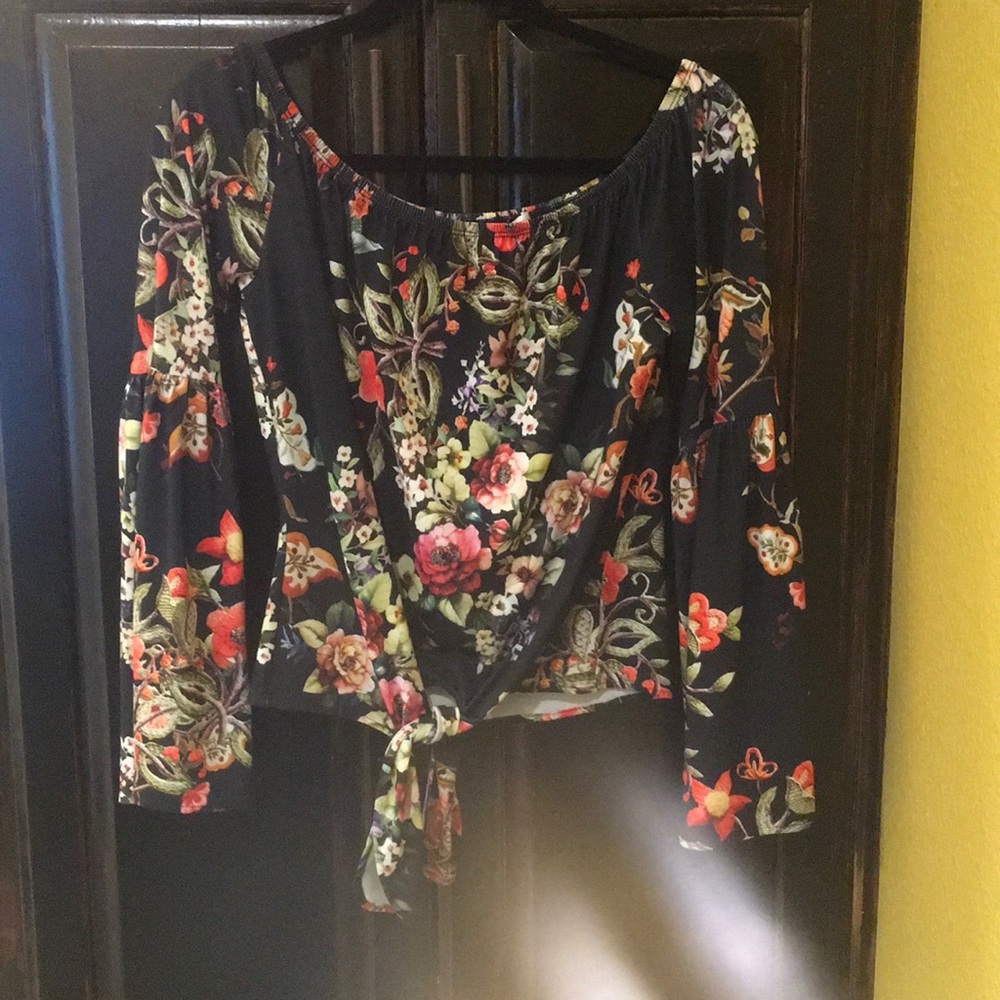Boston Proper Black Floral Off-Shoulder Blouse